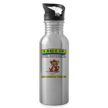 Erzieher Weil Superheld Kein Offizieller Beruf Ist - Trinkflasche mit integriertem Trinkhalm - Lightsilver - Rechts