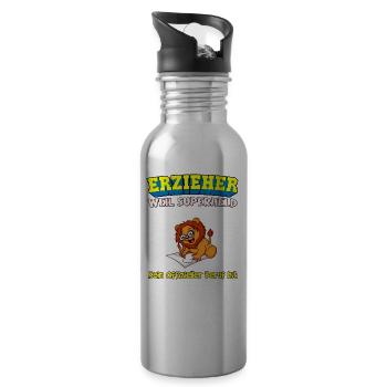 Erzieher Weil Superheld Kein Offizieller Beruf Ist - Trinkflasche mit integriertem Trinkhalm - Lightsilver - Rechts