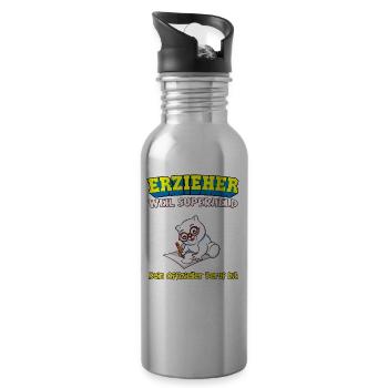 Erzieher Weil Superheld Kein Offizieller Beruf Ist - Trinkflasche mit integriertem Trinkhalm - Lightsilver - Rechts