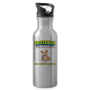 Erzieher Weil Superheld Kein Offizieller Beruf Ist - Trinkflasche mit integriertem Trinkhalm - Lightsilver - Rechts