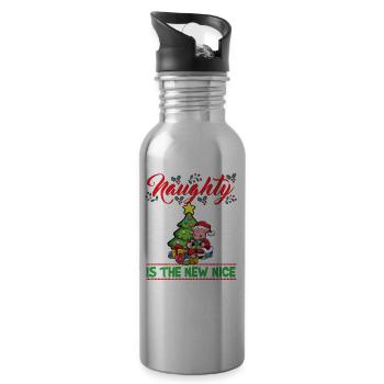 Naughty Is The New Nice Christmas Santa Xmas - Water bottle with straw - silver - Right