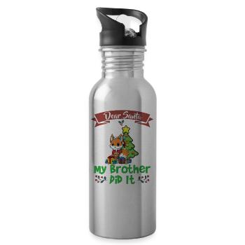 Dear Santa My Brother Did It Siblings Christmas - Water bottle with straw - silver - Right