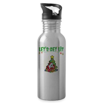 Let's Get Lit Advent Season Christmas Party X-Mas - Water bottle with straw - silver - Right