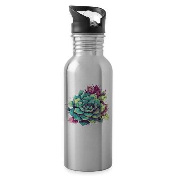 Fleur Cactus Désert Cactus Succulents Rétro - Gourde avec paille intégrée - argent clair - Droite