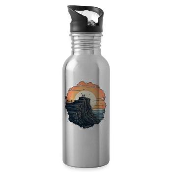 Mountains Grand Canyon Sunset Retro Hiking - Water bottle with straw - silver - Right