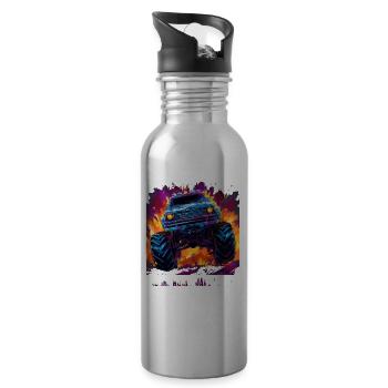 Truck Big Retro Race Dad Trucker Lover Jam Vintage - Water bottle with straw - silver - Right