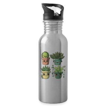 Mignon Cactus Fleuriste Succulent Amoureux Plante en pot - Gourde avec paille intégrée - argent clair - Droite
