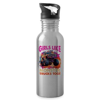 Girls Like Trucks Retro Race Big Monster Vintage - Water bottle with straw - silver - Right