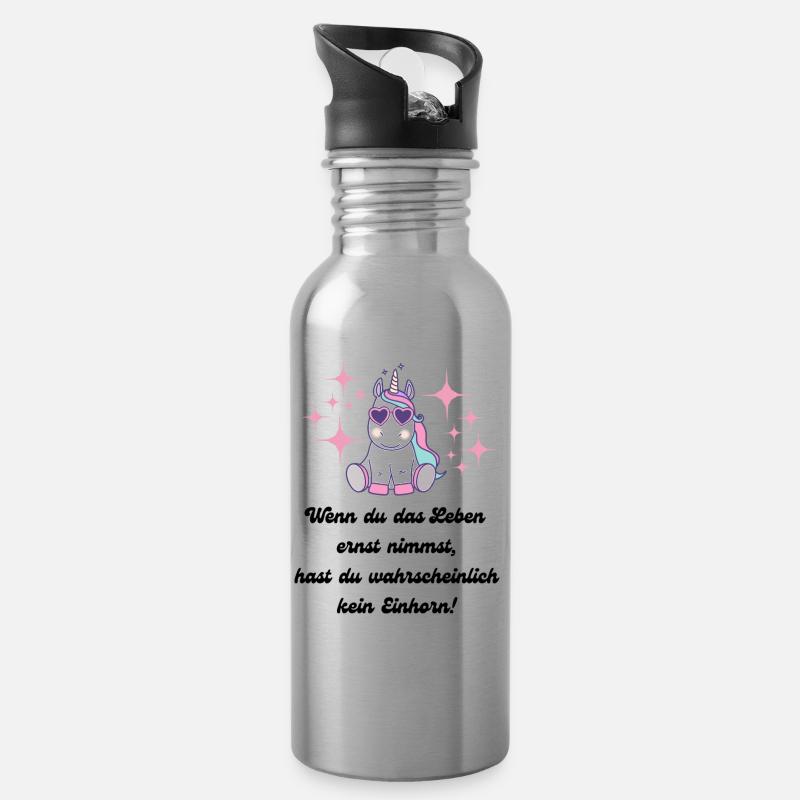 Wenn du das Leben ernst nimmst - Trinkflasche mit integriertem Trinkhalm - Lightsilver