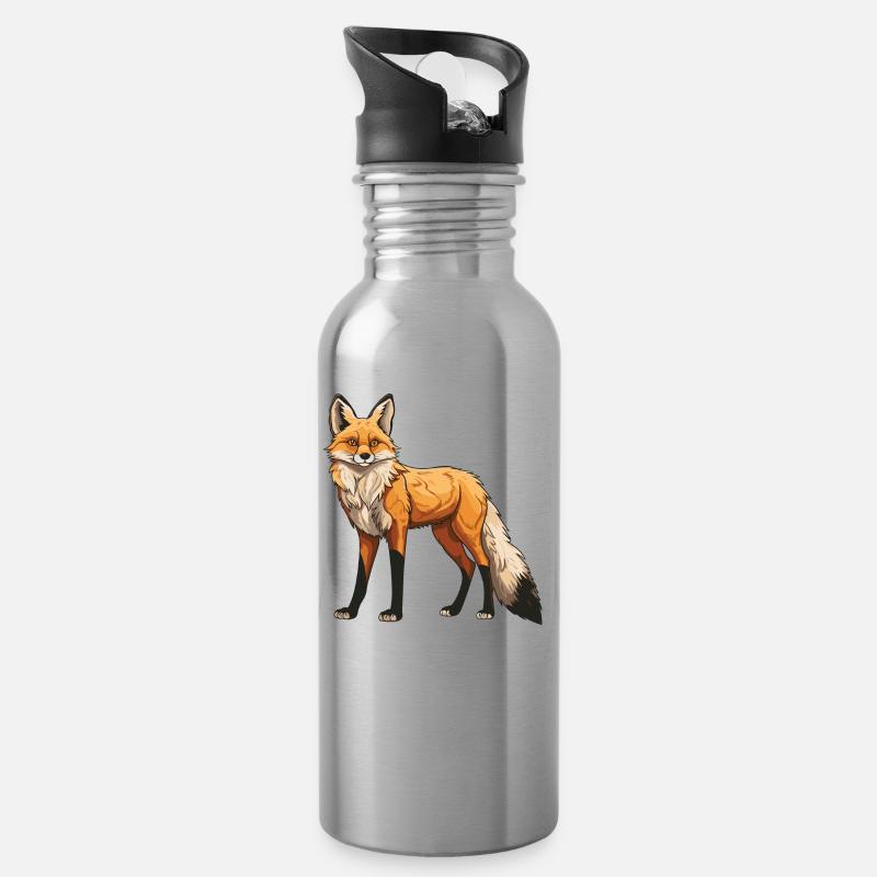 Fuchs Tier - Trinkflasche mit integriertem Trinkhalm - Lightsilver