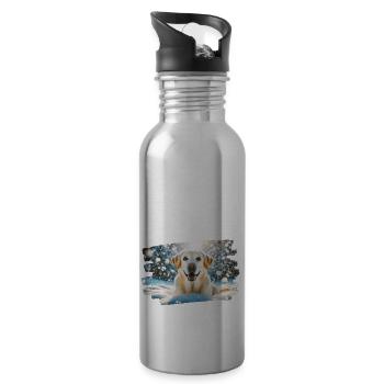 Happy Labrador in Winter Snow - Water bottle with straw - silver - Right