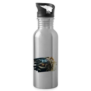Modernes Luxusauto in der Regenreflexion - Trinkflasche mit integriertem Trinkhalm - Lightsilver - Rechts