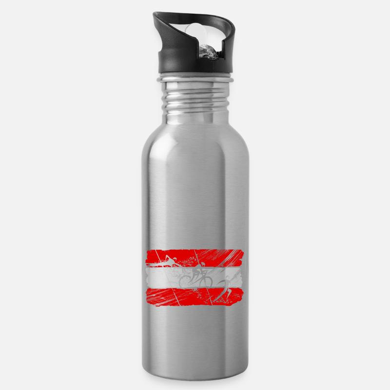 Drapeau du triathlon Autriche (AUT) - Gourde avec paille intégrée - argent clair