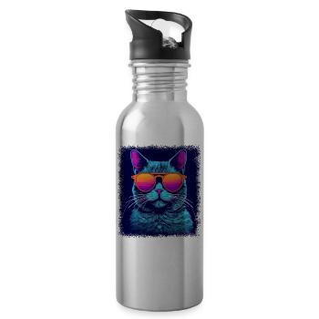 humor cat owner animal love present idea pet cat - Trinkflasche mit integriertem Trinkhalm - Lightsilver - Rechts