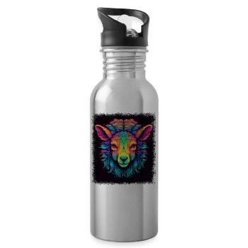 Chicken American Farmer Tshirts Birthday Comic - Water bottle with straw - silver - Right