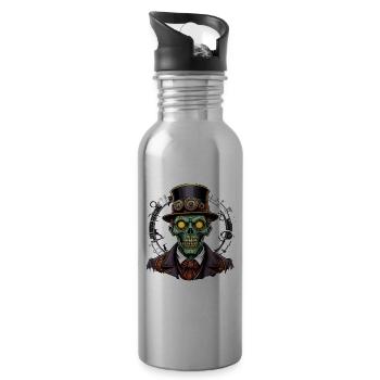 halloween steampunk zombie - Water bottle with straw - silver - Right