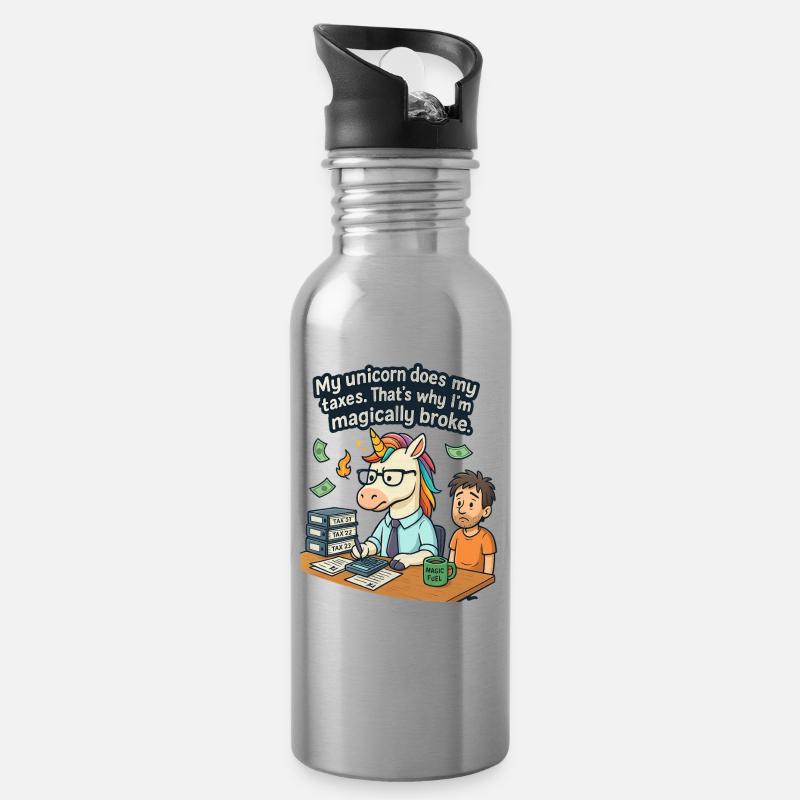 0009 unicorn taxes - Trinkflasche mit integriertem Trinkhalm - Lightsilver