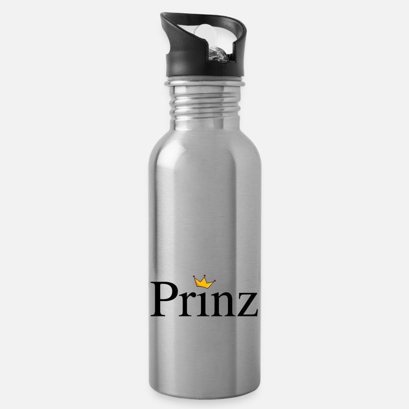 Prinz mit Krone - Trinkflasche mit integriertem Trinkhalm - Lightsilver