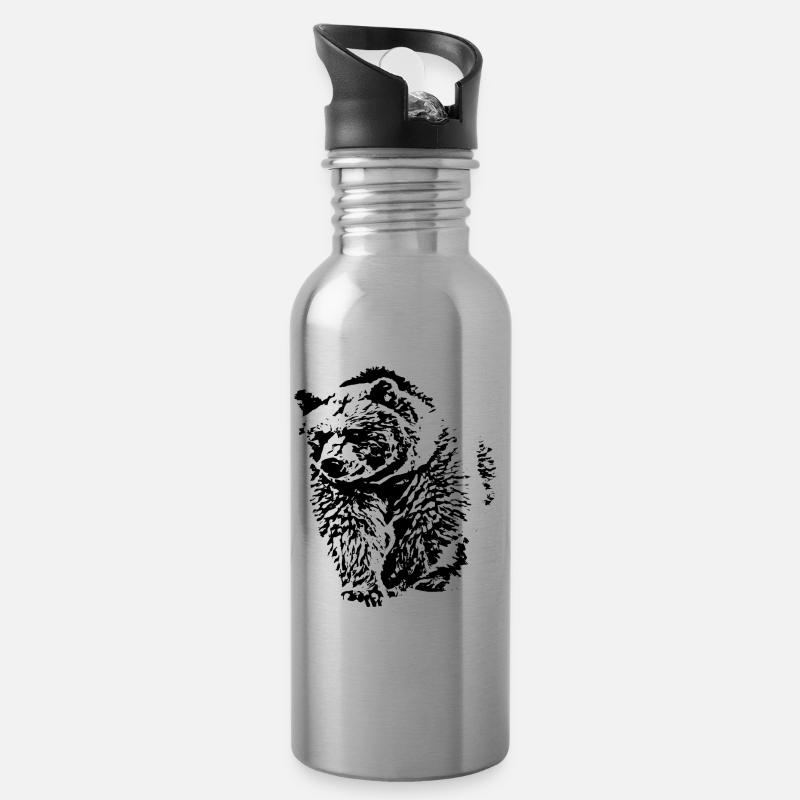 Bär - Trinkflasche mit integriertem Trinkhalm - Lightsilver
