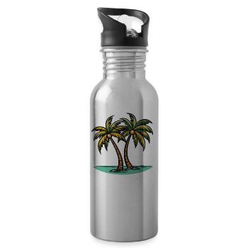 Palmen Insel - Trinkflasche mit integriertem Trinkhalm - Lightsilver - Rechts