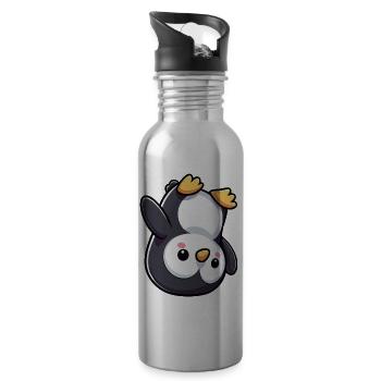Süßer Pinguin Kopfstand Cartoon Chibi - Trinkflasche mit integriertem Trinkhalm - Lightsilver - Rechts