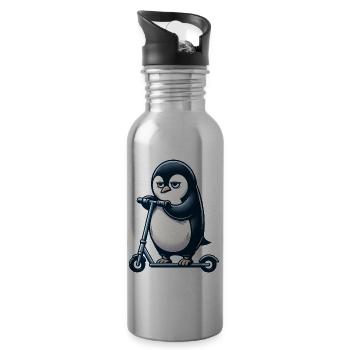 Grumpy Mops auf Kickroller lustig Hund - Trinkflasche mit integriertem Trinkhalm - Lightsilver - Rechts