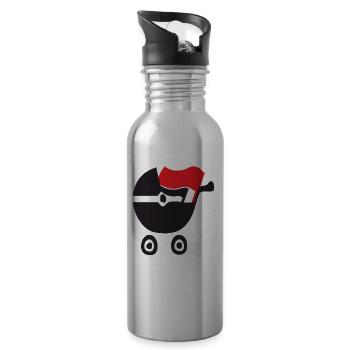 antifa stroller flag baby - Water bottle with straw - silver - Right