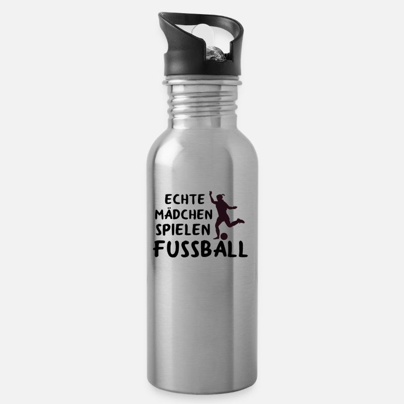 Echte Mädchen spielen Fußball - Trinkflasche mit integriertem Trinkhalm - Lightsilver