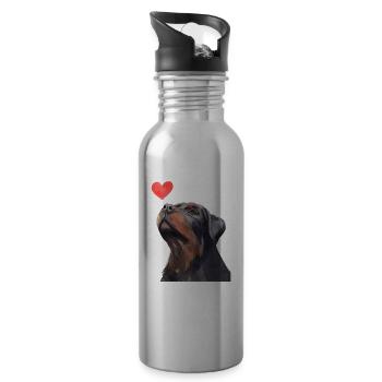 Rottweiler Best Buddy Dog Heart - Water bottle with straw - silver - Right
