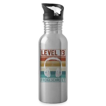 13. Geburtstag Junge Gamer Level 13 Jahre - Trinkflasche mit integriertem Trinkhalm - Lightsilver - Rechts