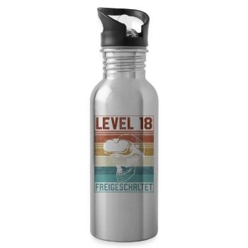 Level 18 Jahre Mann Gamer 18. Geburtstag - Trinkflasche mit integriertem Trinkhalm - Lightsilver - Rechts