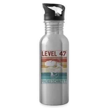 Level 47 Jahre Mann Gamer 47. Geburtstag - Trinkflasche mit integriertem Trinkhalm - Lightsilver - Rechts