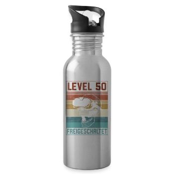 Level 50 Jahre Mann Gamer 50. Geburtstag - Trinkflasche mit integriertem Trinkhalm - Lightsilver - Rechts