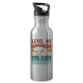 Level 49 Jahre Mann Gamer 49. Geburtstag - Trinkflasche mit integriertem Trinkhalm - Lightsilver - Rechts