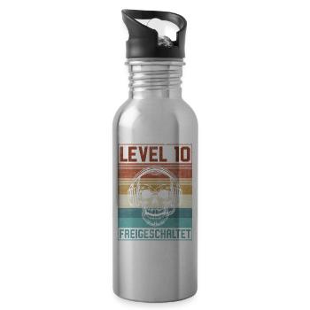 10. Geburtstag Gamer Level 10 Jahre - Trinkflasche mit integriertem Trinkhalm - Lightsilver - Rechts
