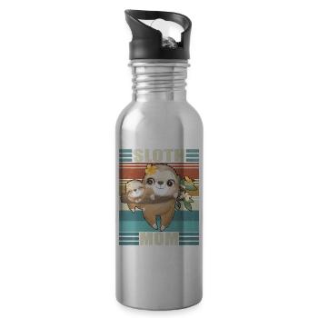 Sloth Mama Flowers Mother's Day Sloth Love - Water bottle with straw - silver - Right