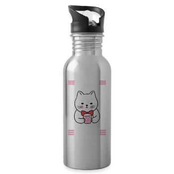 Don't Like Morning People Sarcasm Coffee Moody Cat - Trinkflasche mit integriertem Trinkhalm - Lightsilver - Rechts
