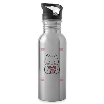 Morning People Sarcasm Coffee Moody Cat Funny - Trinkflasche mit integriertem Trinkhalm - Lightsilver - Rechts
