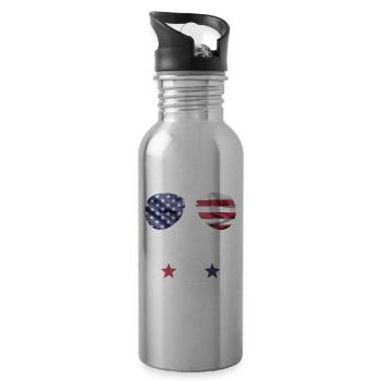 Merica Sunglasses 4th of July Men Women American F - Water bottle with straw - silver - Right
