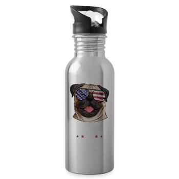 America Dog 4th of July American Flag USA Pug - Trinkflasche mit integriertem Trinkhalm - Lightsilver - Rechts