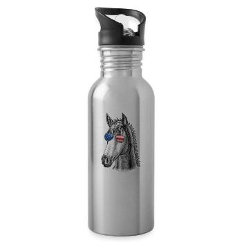 Horse Merica 4th of July USA Men Women American Fl - Trinkflasche mit integriertem Trinkhalm - Lightsilver - Rechts