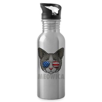 Cat 4th of July USA Kitten American Flag - Trinkflasche mit integriertem Trinkhalm - Lightsilver - Rechts