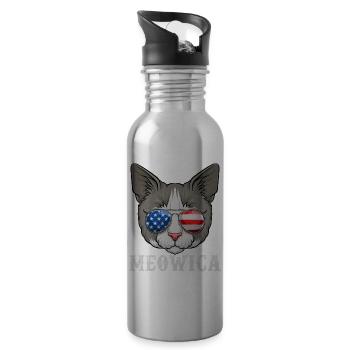 Cat Merica 4th of July USA Kitten American Flag - Trinkflasche mit integriertem Trinkhalm - Lightsilver - Rechts
