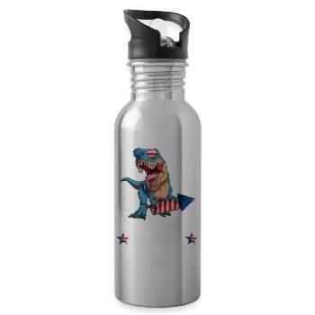 Trex 4th of July Dinosaur Fireworks American Flag - Trinkflasche mit integriertem Trinkhalm - Lightsilver - Rechts