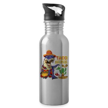 Mexican Taco Trex Sombrero Cinco de Mayo - Water bottle with straw - silver - Right