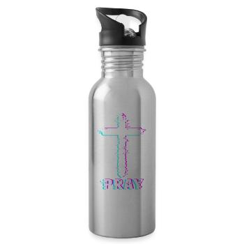 Jesus Glitch Pray Esthétique Vaporwave Christian - Gourde avec paille intégrée - argent clair - Droite