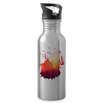Howling Wolf Sunset Nature Moon - Water bottle with straw - silver - Right