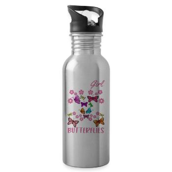 Cute Butterfly Girl Butterflies - Water bottle with straw - silver - Right