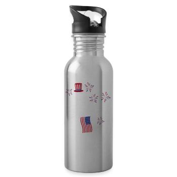 Patriotische Trex 4. Juli Dinosaurier - Trinkflasche mit integriertem Trinkhalm - Lightsilver - Rechts