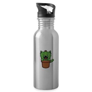 Kawaii Cactus Chat Chaton Succulents - Gourde avec paille intégrée - argent clair - Droite